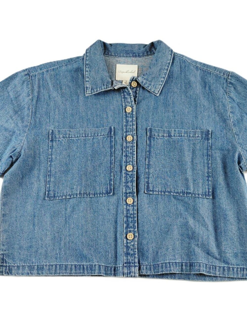 Unpublished Sami Short Sleeve Cotton Chambray Button-Up Shirt Women's Small Blue